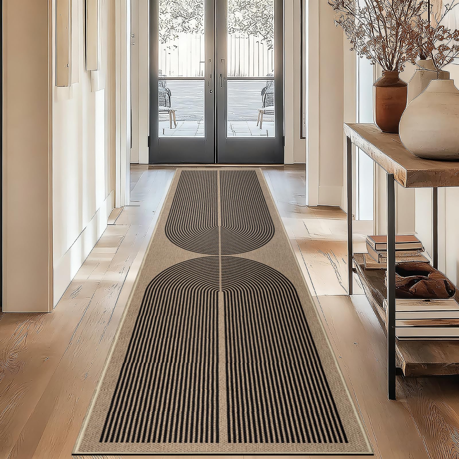 Capslpad Runner Rug for Entryway 60x240cm Non-Slip Hallway Carpet Runner Washable Jute Look Rug Kitchen Runner Durable Floor Area Rug Runners for Living Room Bedroom Balcony Corridor, Black — image 1
