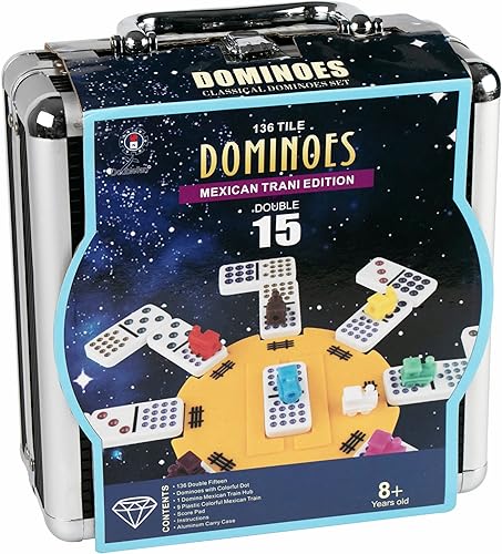 Juego de dominó para adulto, juego de dominó doble de 15 puntos de colores, juego de dominó con funda de aluminio, 136 azulejos (2-10 jugadores)