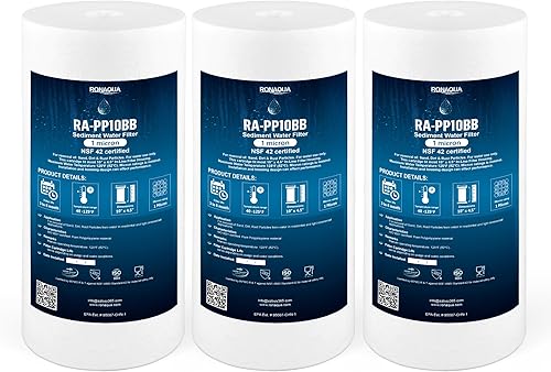 Ronaqua Cartucho de filtro de agua de repuesto de sedimentos grandes de 10 x 4.5 pulgadas, 1 micrón, certificado NSF, para toda la casa, compatible