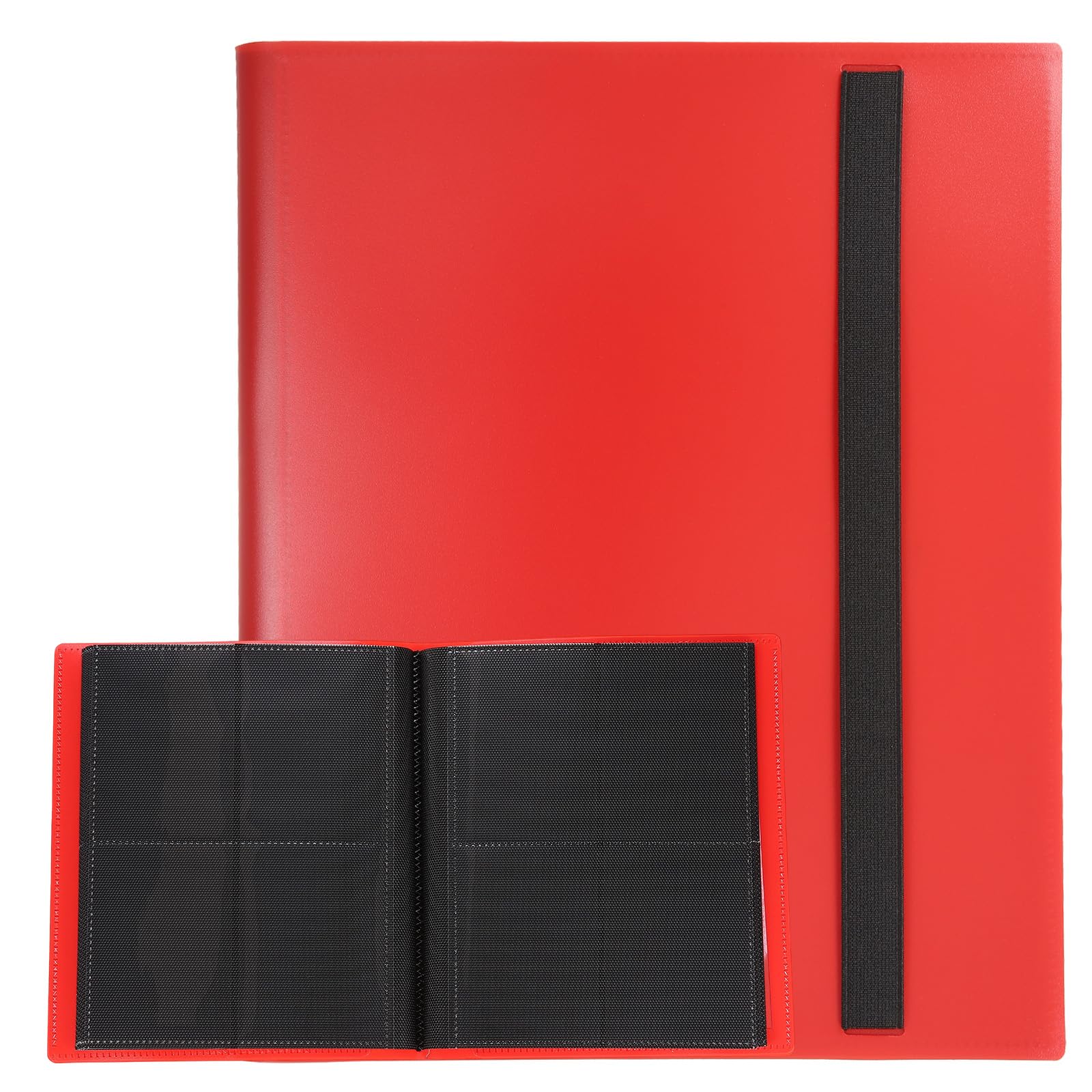 uxcell 4 Pocket Trading Card Binder, PU Cover Card Collection Binder 160 Side Loading Card Binder Card Album Folder for TCG, Game Cards, Sports Cards(Red)