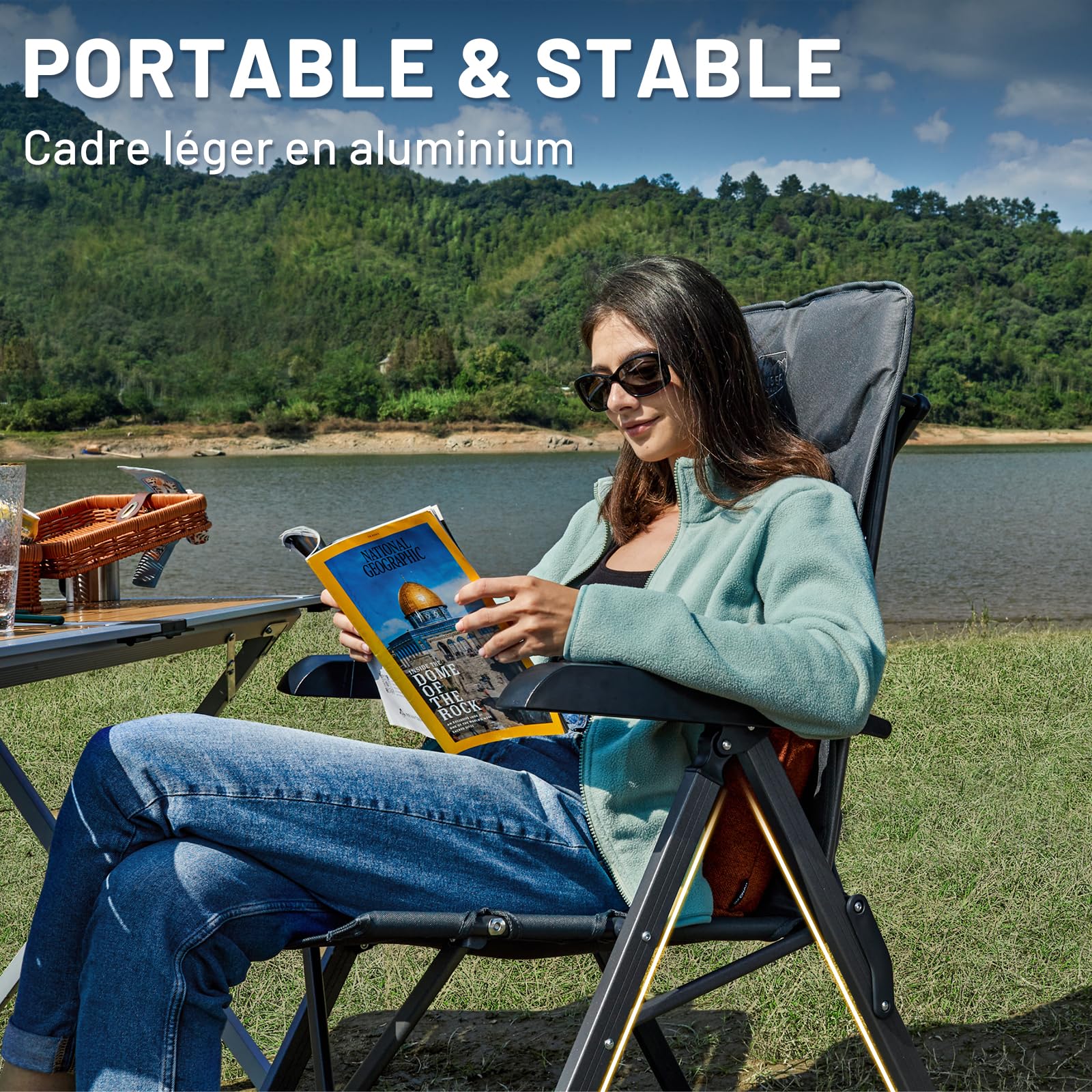 TIMBER RIDGE Fauteuil Jardin Exterieur 150kg Chaise Pliante Camping Portable Dossier Haut 4 Positions Réglables Fauteuil Realx Inclinable pour Terrasse Balcon Jardin Camping Pique-Nique