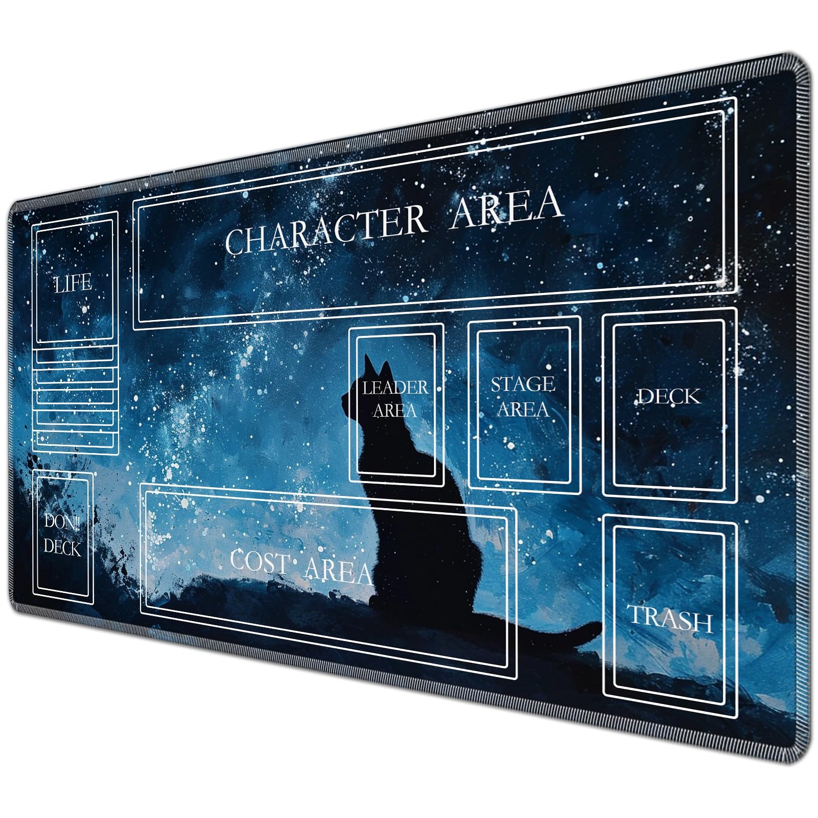 JANENFNA TCG Playmat with Magic Zones 24 x 14 inches Mousepad Compatible for OPCG CCG Trading Card Game Play Mats Smooth Rubber Surface Magic The Gathering Play Mat, Night Sky Cat