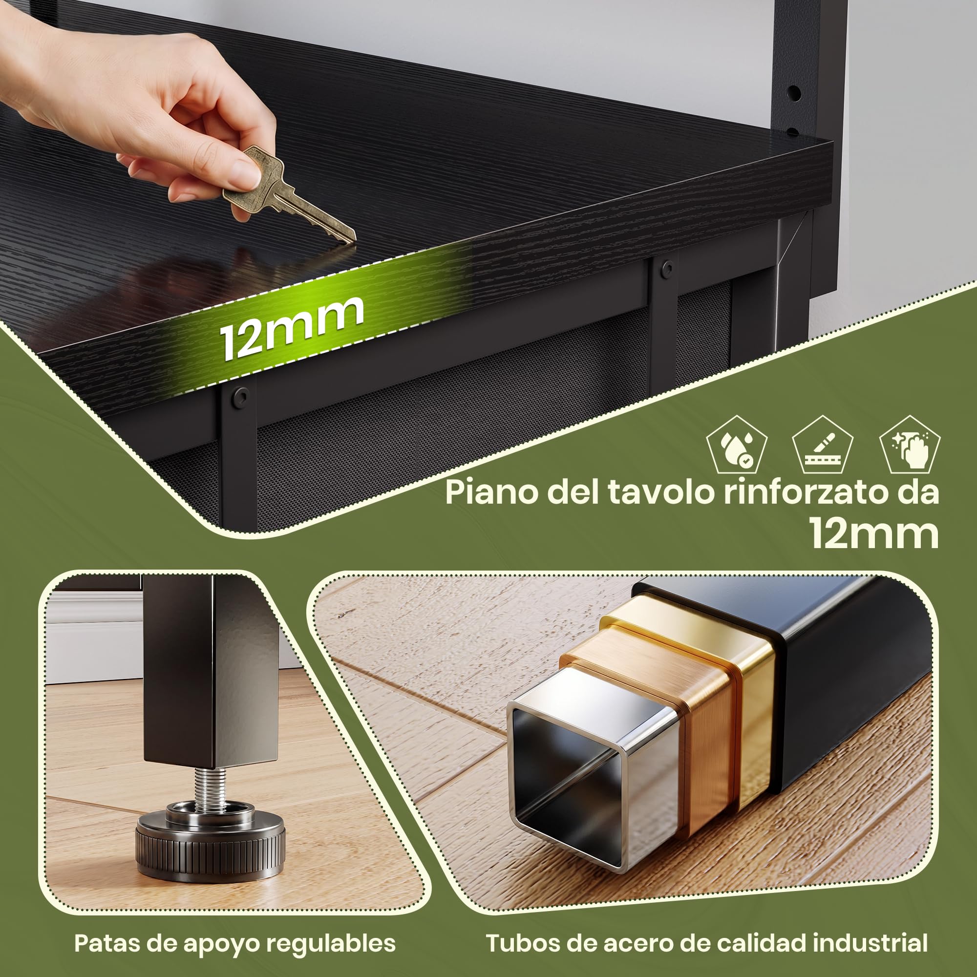 Escritorio con Luces LED y 2 Cajones, 100x50 cm Mesa Gaming con Soporte para Ganchoy Bolsa Lateral, Escritorio RGB con Gancho para Oficina en Casa, Oficina y Habitación Juvenil, Negro