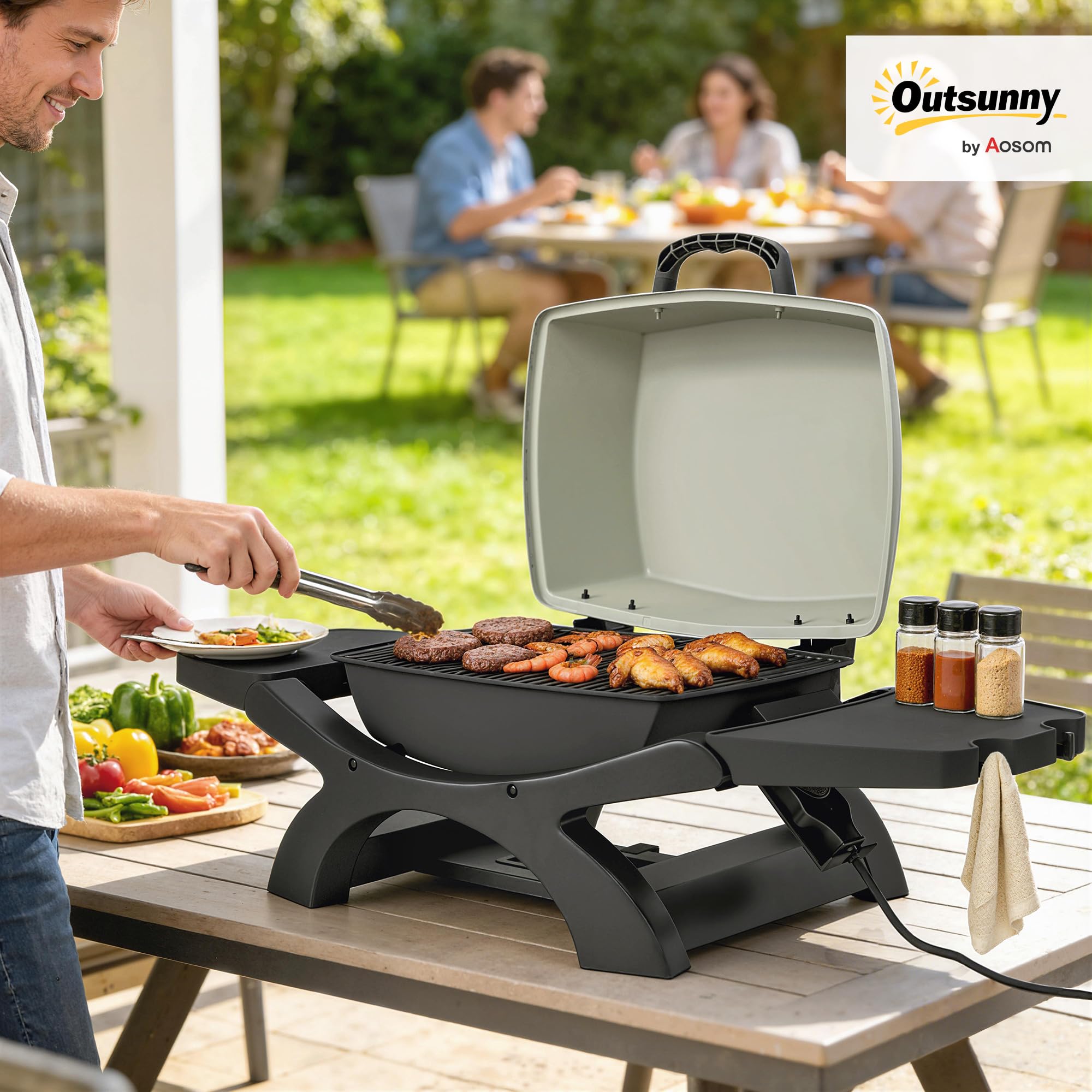 Outsunny Griglia Elettrica da Tavolo 2300W Barbecue Portatile Antiaderente Nero