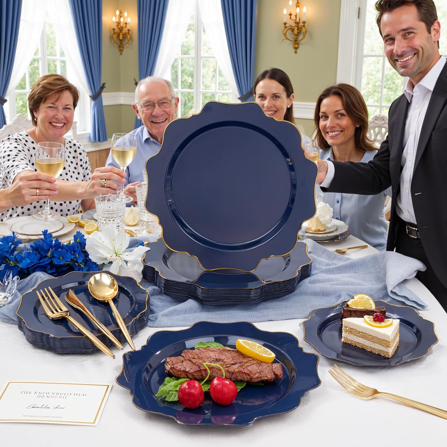 WDF 200pcs Blue Plastic Plates - Navy Blue Plates Disposable - Heavy Duty Plastic Plate for Weddings/Parties/Birthday/Passover - Image 6