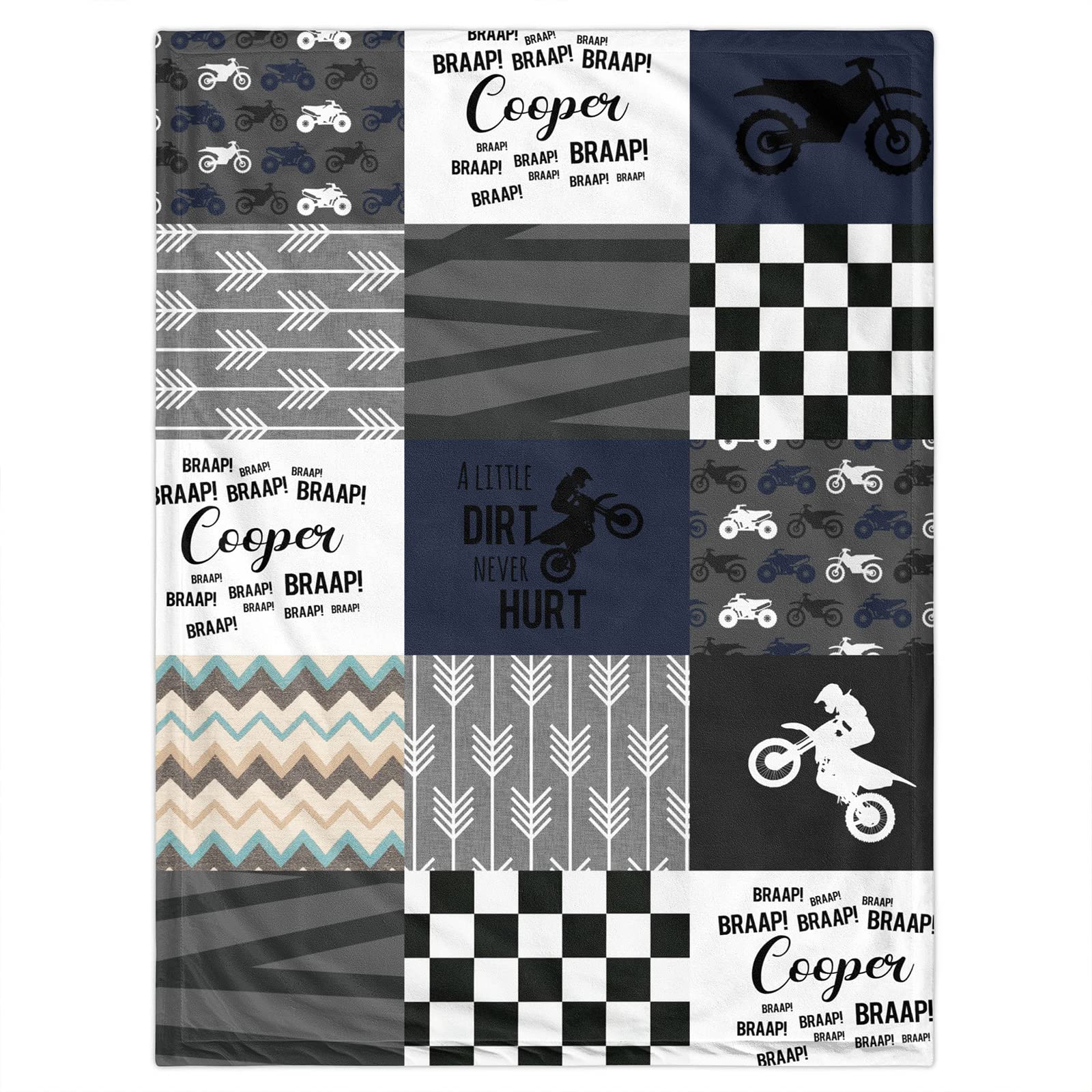Munific Personalized Baby Blanket with Name - Blankets for Boys-Custom Boy Dirt Bike Blanket- Motocross Black Nursery Decor Quilt Boys Personalized, 30'' X 40''