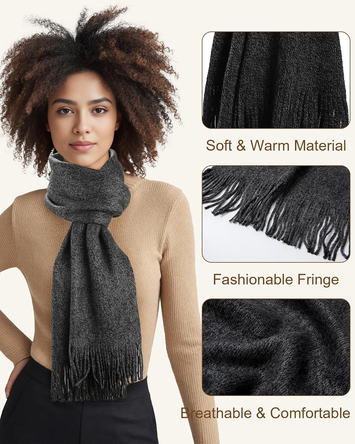 Women's Winter Knit Beanie Hat Touchscreen Gloves Long Neck Scarf Set Warm Soft Knit Beanie Cap for Cold Weather - Image 4