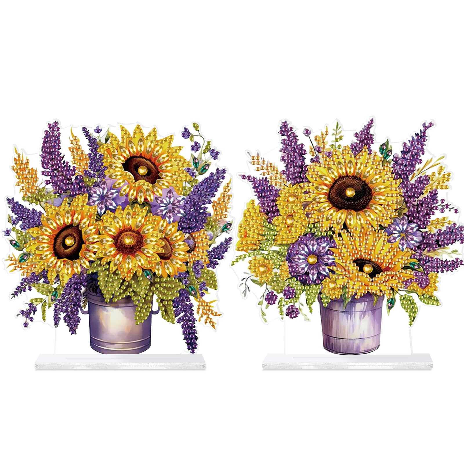 Diamond Art Desktop Ornament with Stand – 2PCS 5D Special Shaped Crystal DIY Diamond Art Kit for Adults | Tabletop Diamond Art Painting Decor | Home Office Desk Shelf Display & Gift(Sunflower Bucket)