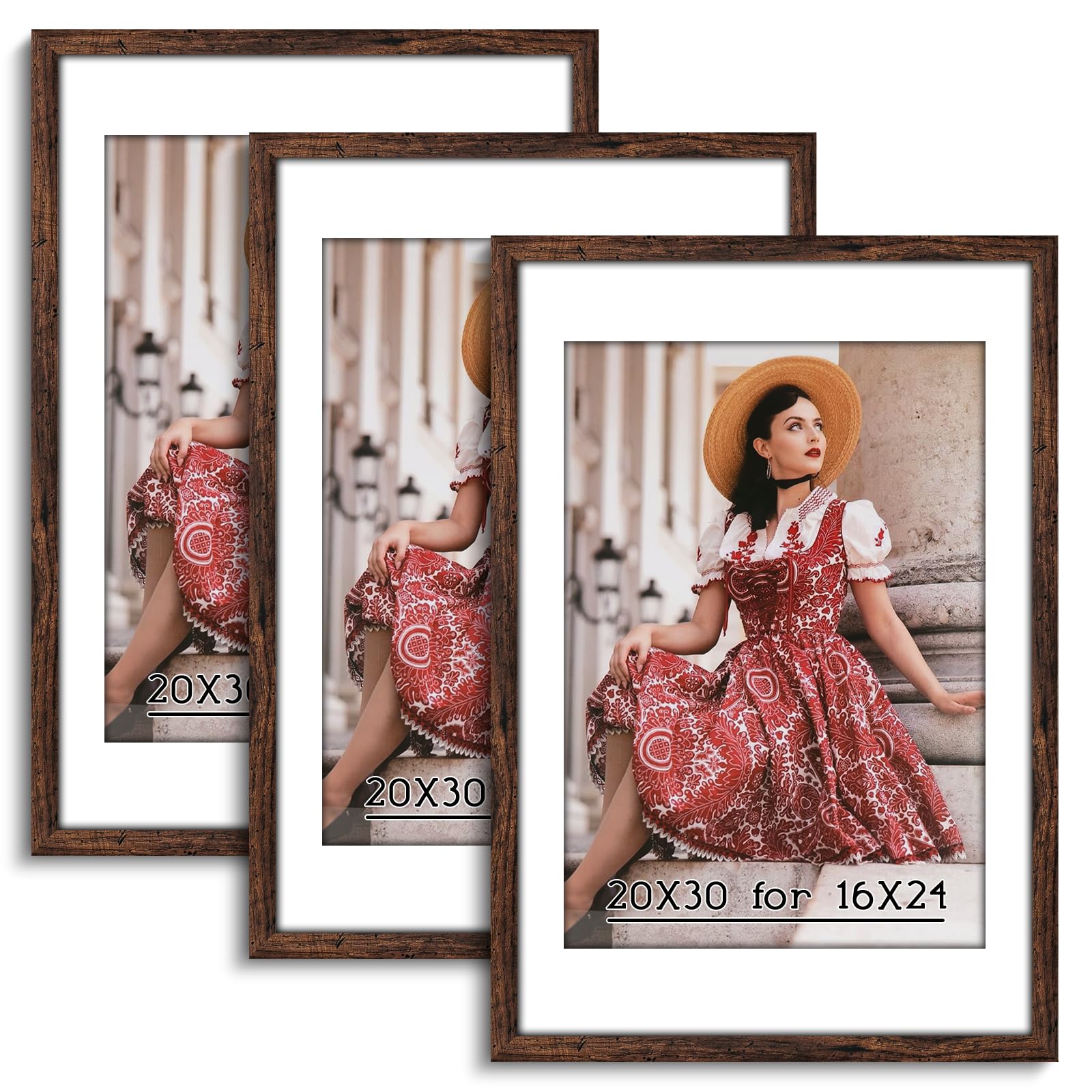 HLiWEGNS Dark Brown 20x30 Frame - Single Frame - Rustic Woodgrain 20 x 30 Poster Frame for Pictures 16x24 with Mat or 20x30 Picture Frame Without Mat for Wall Gallery Display - Ideal Christmas Day