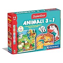 Clementoni Sapientino Montessori – Animali 3 in 1, Gioco Educativo Tattile, Bambini 1-3 Anni, Sviluppa Tatto, Manualità e Riconoscimento Animali, Made in Italy, Lingua Italiana, 16460