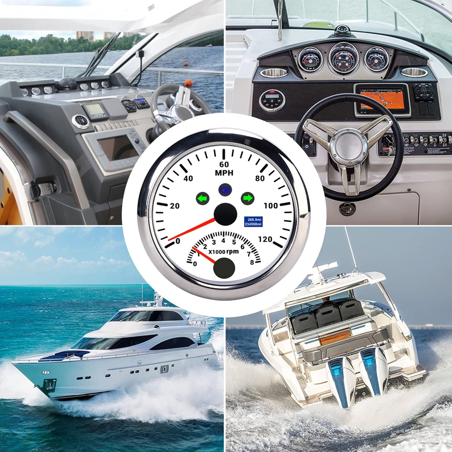 GPS速度計、0-120mph 0-8000rpm走行距離計タコメーターゲージ過剰速度アラーム12V/24VカーボートATVの赤いバ