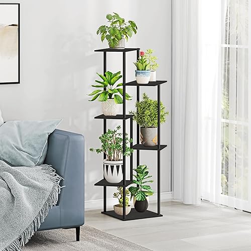 Miniatura 5 de Soporte para plantas de 6 niveles para interiores, estante alto para plantas de metal, madera múltiple, soporte para maceta para sala de estar,