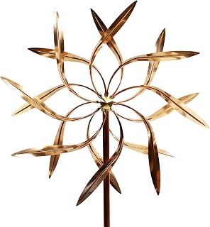 Stanwood Kinetic Copper Wind Sculpture Dual Spinner - Dancing Willow Leaves, 6ft Tall Yard Art