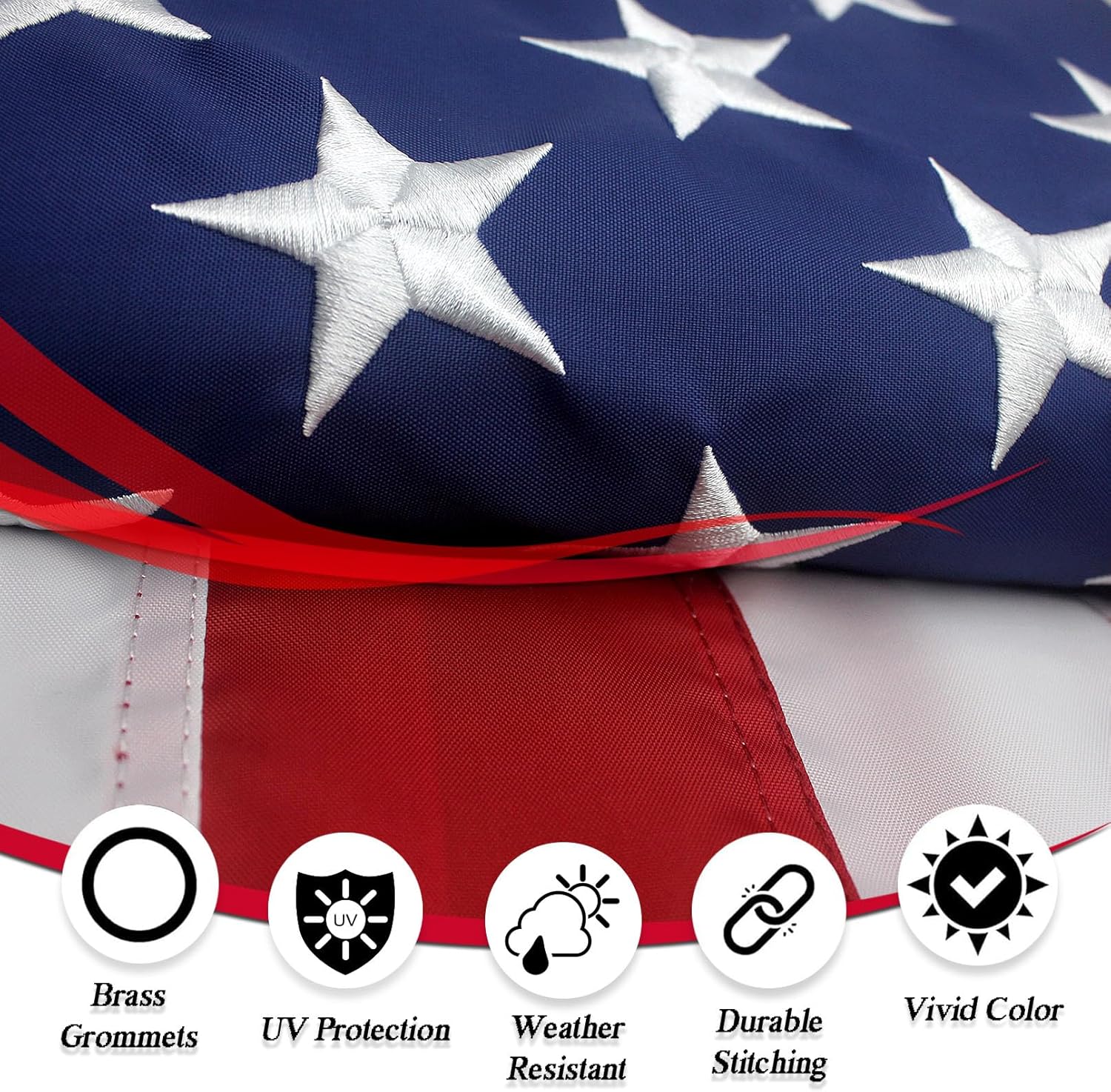 American Flag 3x5 Ft 100% Ultra-Flex Nylon for Outdoor StormShield Series Longest Lasting US Flag, Embroidered Stars USA Flag with Brass Grommets for Outside All Weather