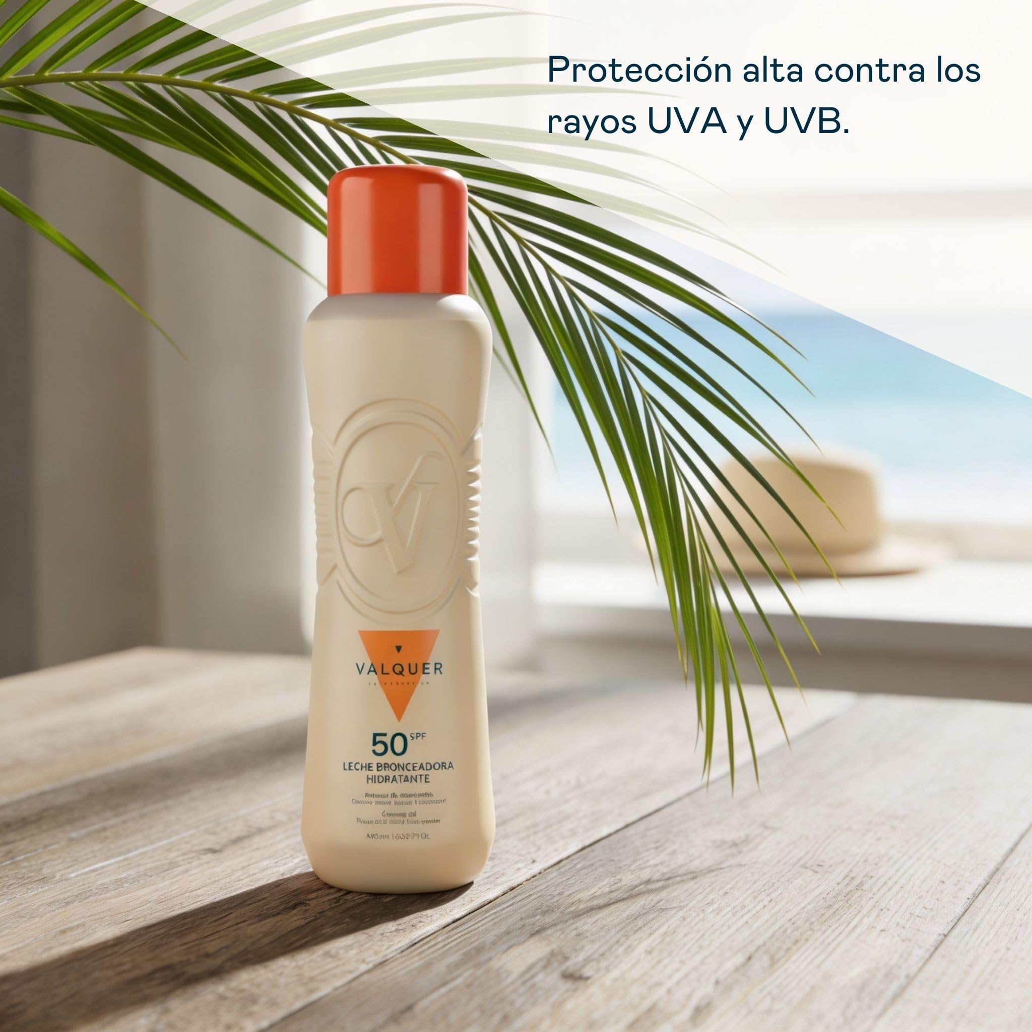 VALQUER Leche Bronceadora Hidratante de Zanahoria SPF 50 | Crema Protectora Solar Facial y Corporal contra Rayos UV | Antioxidante y Regeneradora con Vitamina E | Bronceado Natural | 480 ml