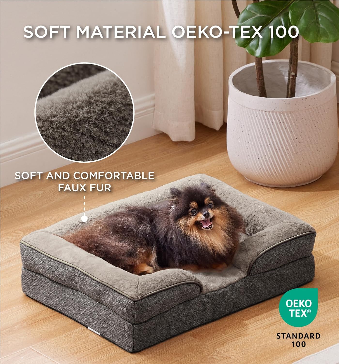 Made4pet Dog Bed Orthopedic Dog Sofa for Large Dogs,Supportive Foam Pet Cushions Bed with Washable Removable Cover, Egg-Crate Foam, Waterproof Lining Bottom, Brown, 24 * 18 * 6 Inch
