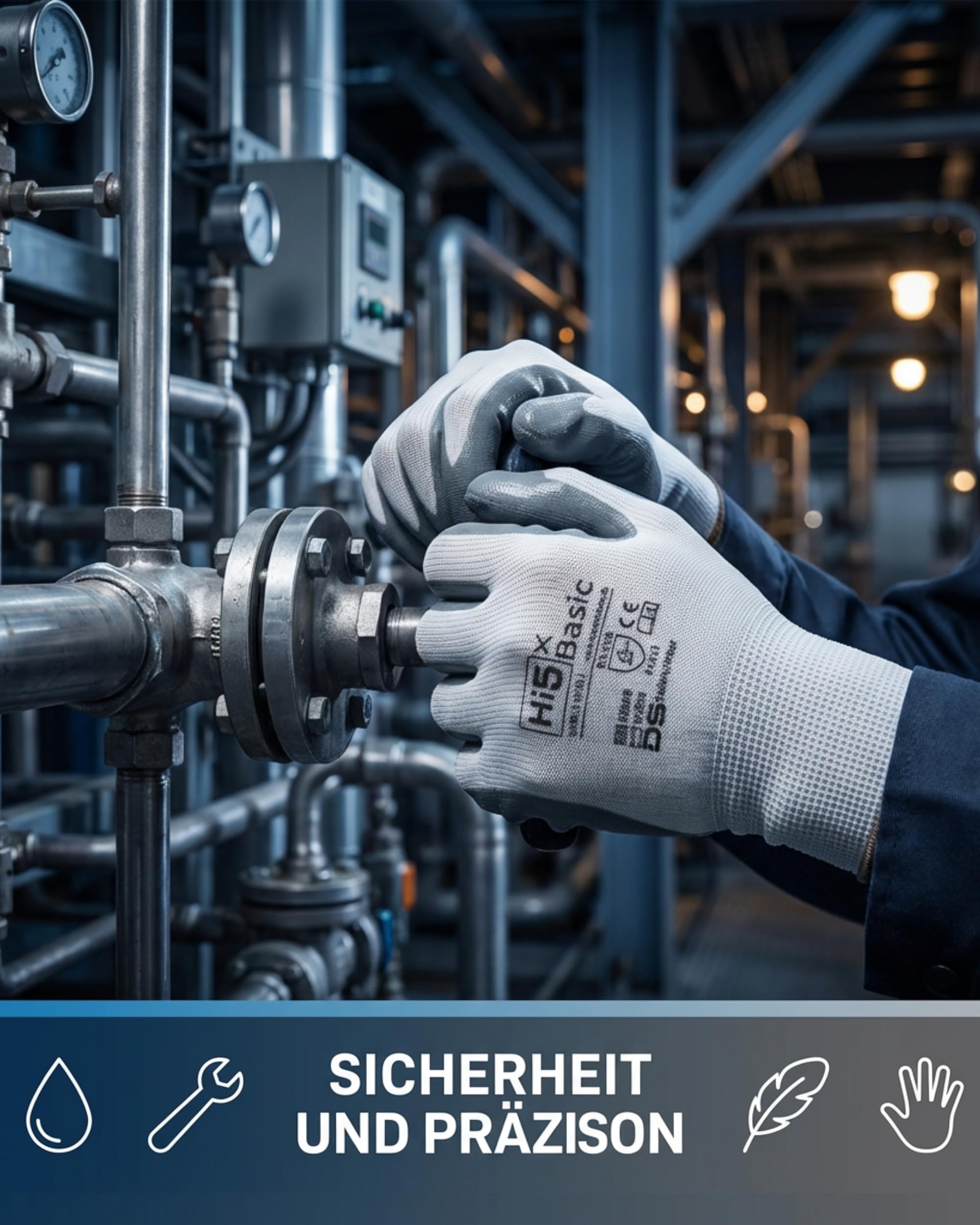 Hi5 X-Basic Arbeitshandschuhe – 13G Polyester – glatte Nitrilhandfläche – EN 388:4121X – atmungsaktiv & griffig – weiß/grau (S, 120, stück)