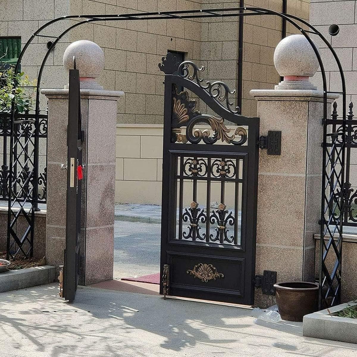 Arco de enrejado de rosas de metal galvanizado resistente, arco de jardín para plantas trepadoras, enrejado independiente duradero para arbustos de rosas (140 x 230 cm, negro)