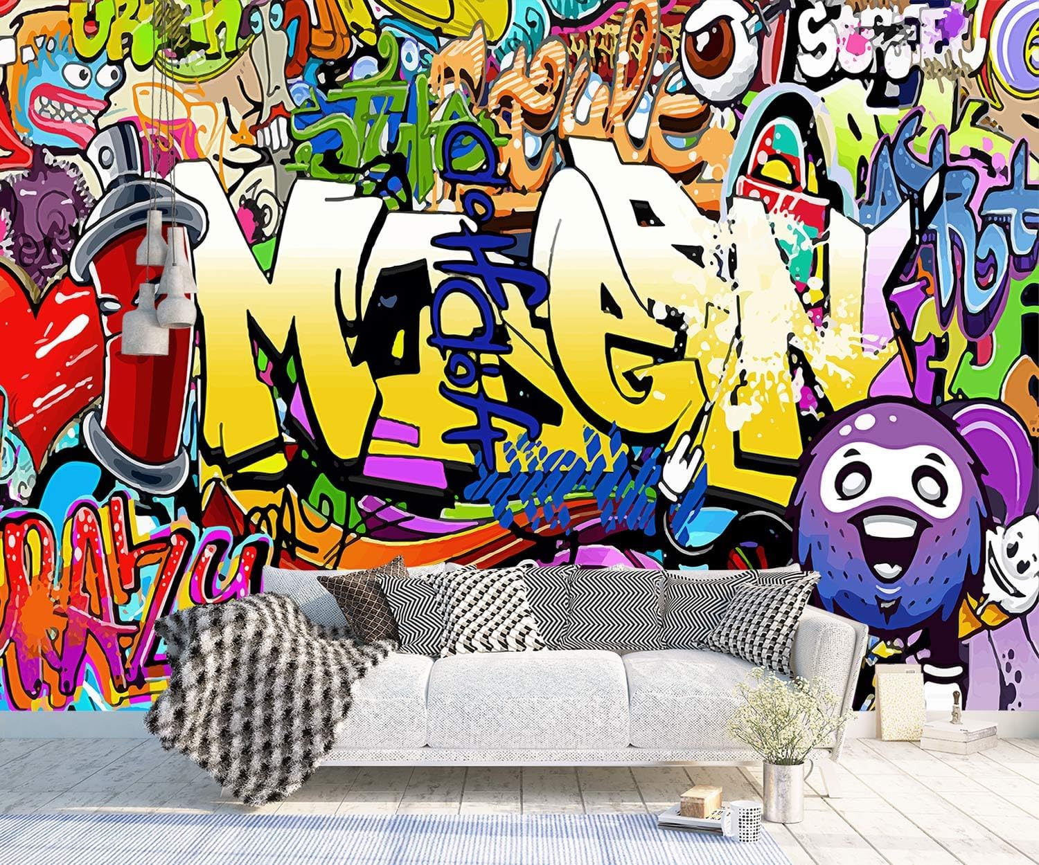 YQWDMX Nursery Color Graffiti Abstract Letters Bedroom