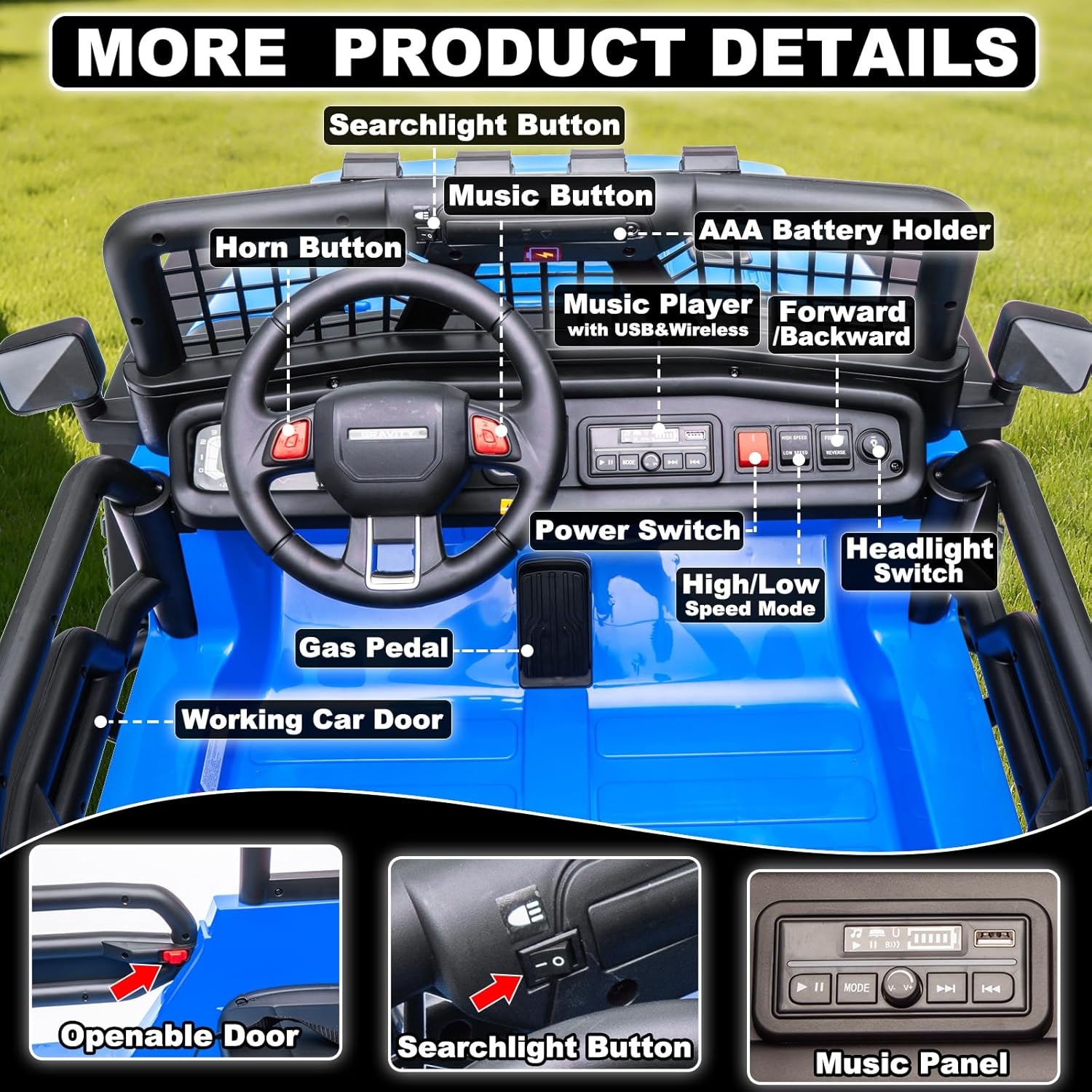 NEWQIDA 24V Ride On Toys for Big Kids, 2 Seater Electric Car with Remote Control 4x4 Ride on Truck for Boys Girls, 4-Wheels Shock Suspension, EVA Tires, Up to 5MPH, 20" Spacious Seat, LED Light, Blue