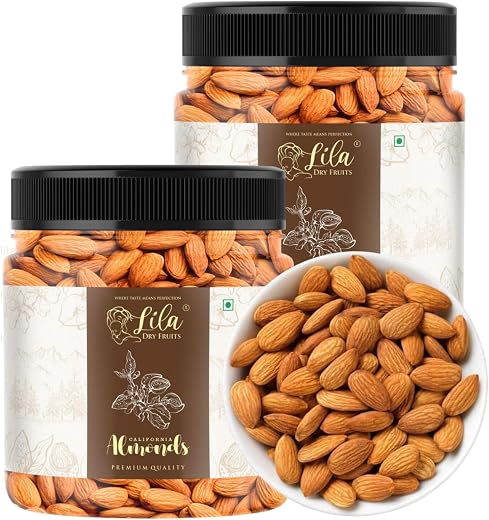 LILA DRY FRUITS California Almonds 500 Gms X 2 Each | Premium Whole Almond Ideal for Snacking, Dessert Topping | Natural, ...