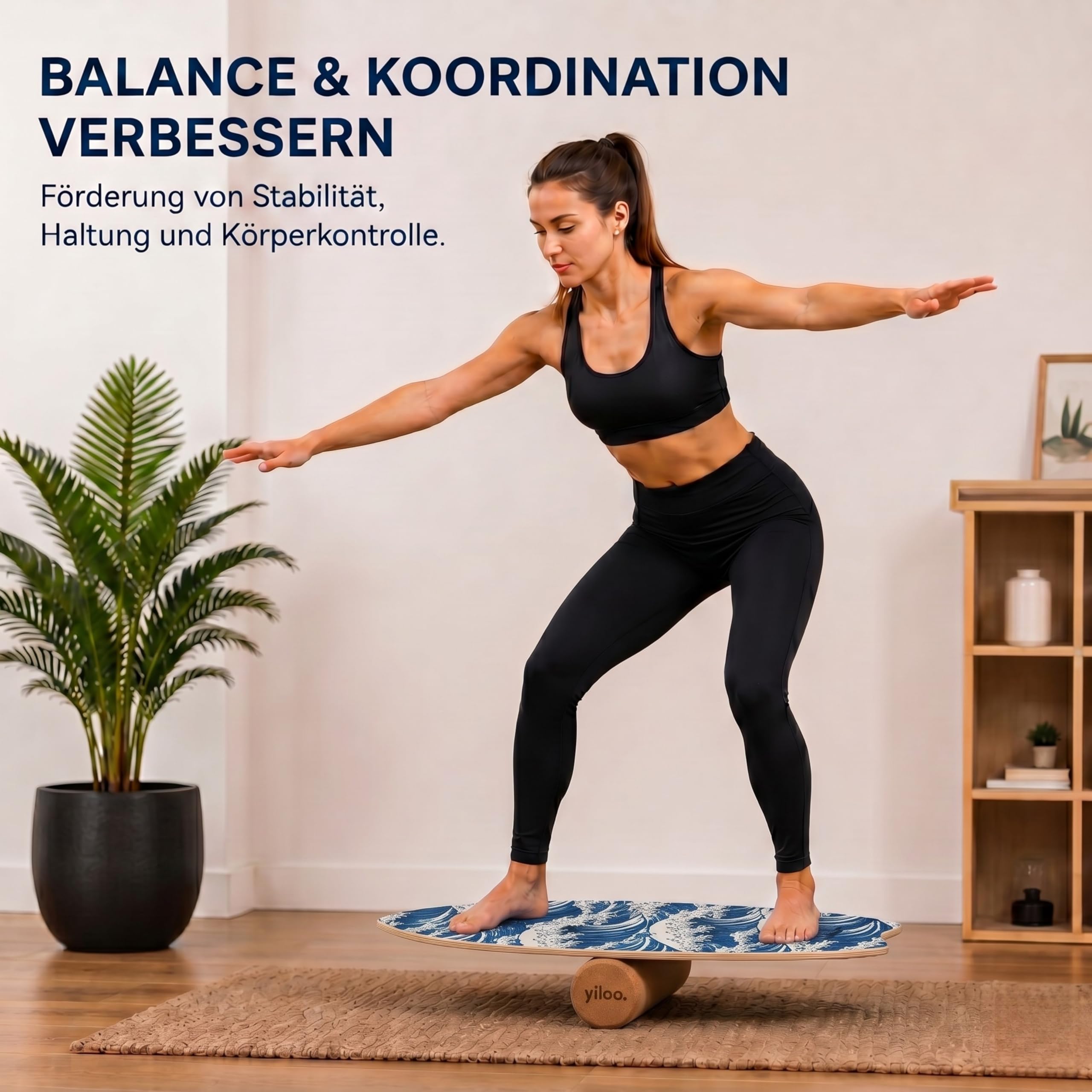 Hawaii Balance Board aus Holz – Gleichgewichtstrainer mit Rolle & Balance Ball – Handgefertigt & rutschfest für Core Training, Fitness, Surf & Koordination – bis 150 kg
