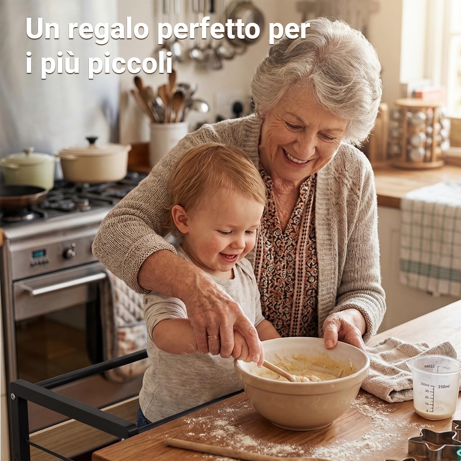COSYLAND Torre Educativa Bambini, 18 mesi-6 anni, L, Nero Naturale | Piattaforma regolabile che cresce con il bambino, gradini antiscivolo, adatta da 18 mesi-6 anni
