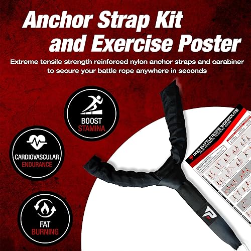 Miniatura 4 de Profect Sports Pro Battle Ropes Cuerdas de combate con correa de anclaje, funda protectora duradera mejorada, cuerda batalla pesada 100% de