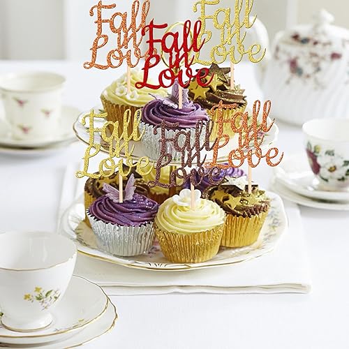 Miniatura 4 de 24 piezas de decoración de cupcakes con purpurina para otoño, boda, compromiso, aniversario, fiesta de cumpleaños, decoración de tartas, suministros