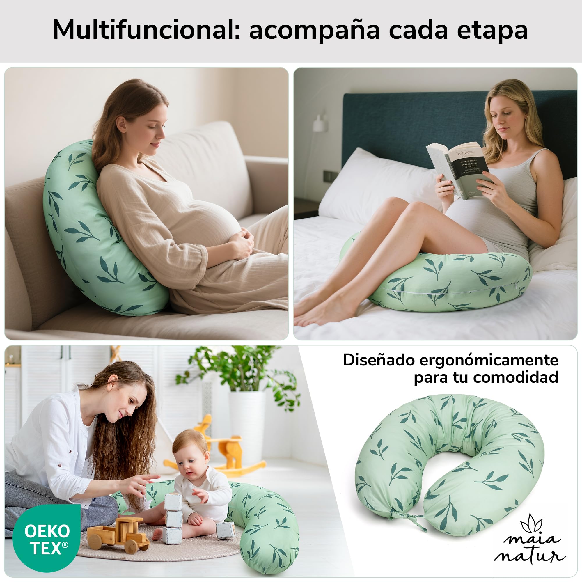 Coussin d'allaitement ferme et confortable - Haute densité et soutien stable - Oreiller enceinte 100 % coton Oeko-Tex - XXL 180 cm.