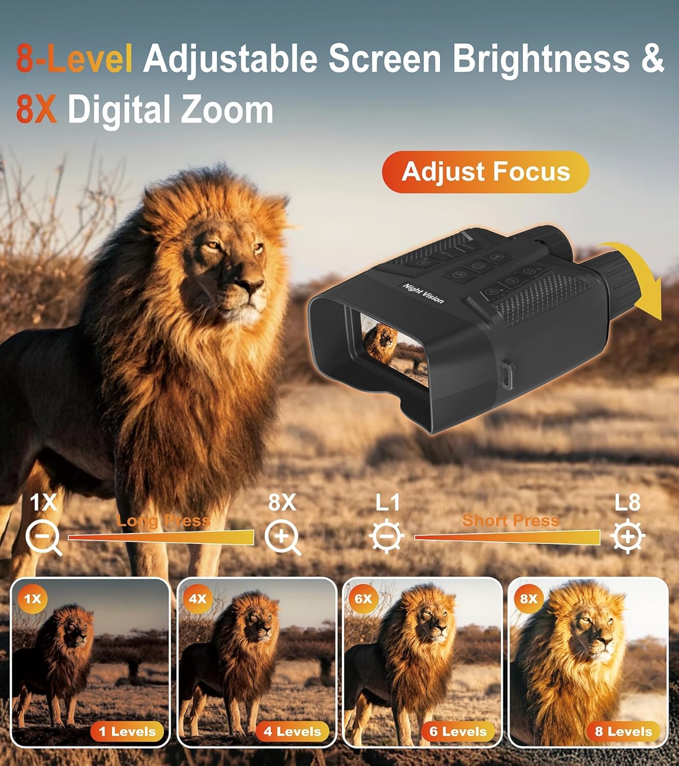 Night Vision Goggles - Eagle 4K Night Vision Binoculars for Adults with Dual-Lens Magnified Display, 3 IR Modes, 8X Zoom, 3'' HD Screen, 5000mAh Battery, 64GB Card, for Outdoor & Hunting, Black