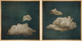 SIGNFORD Framed Canvas Print Wall Art Set Vintage Cloud Illustrations Modern Art Minimal Relax/Calm for Living Room, Bedroom, Office - 16"x16"x2 Natural