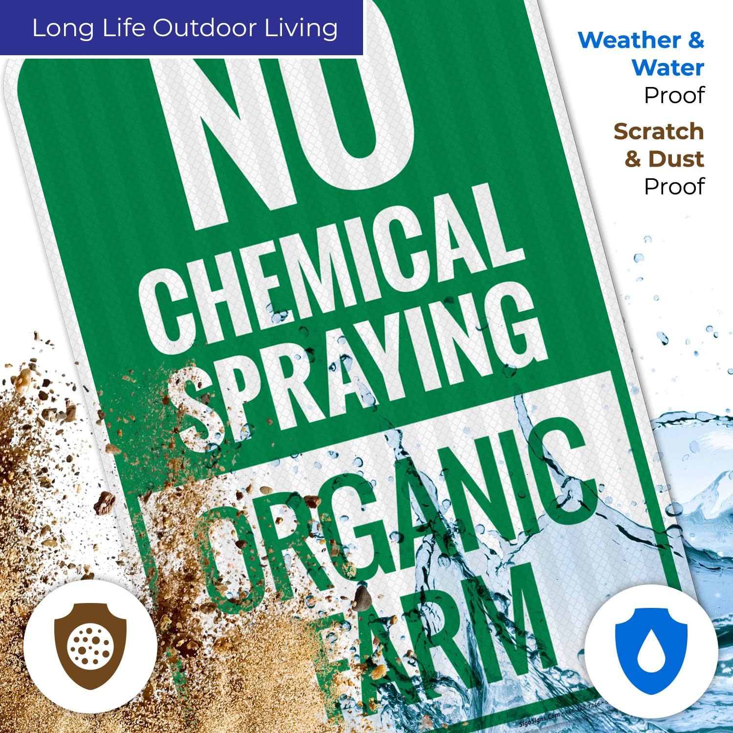 No Chemical Spraying Organic Farm Sign, 12x18 Inches, 3M EGP Reflective .063 Aluminum, Fade Resistant, Made in USA