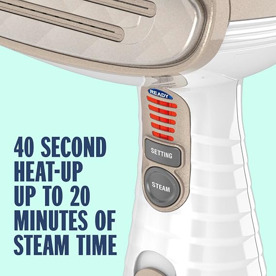 Conair Turbo Extreme Steam Handheld Clothes Steamer, 230ml detachable water tank, Fast 40 second heat up, Garment Steamer, White/Champagne, GS59XU, UK PLUG