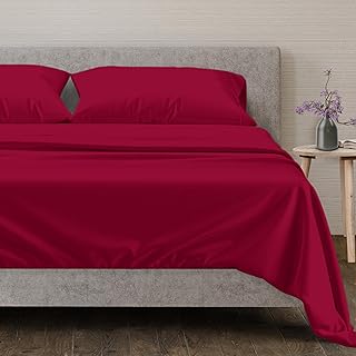 Mayfair Linen Bettlaken aus 100 % Baumwolle mit Fadenzahl 600 – Queen-Size-Luxus-Hotel, ägyptische Baumwolle, tiefe Taschen, 4-teiliges Bettwäsche-Set (rot)