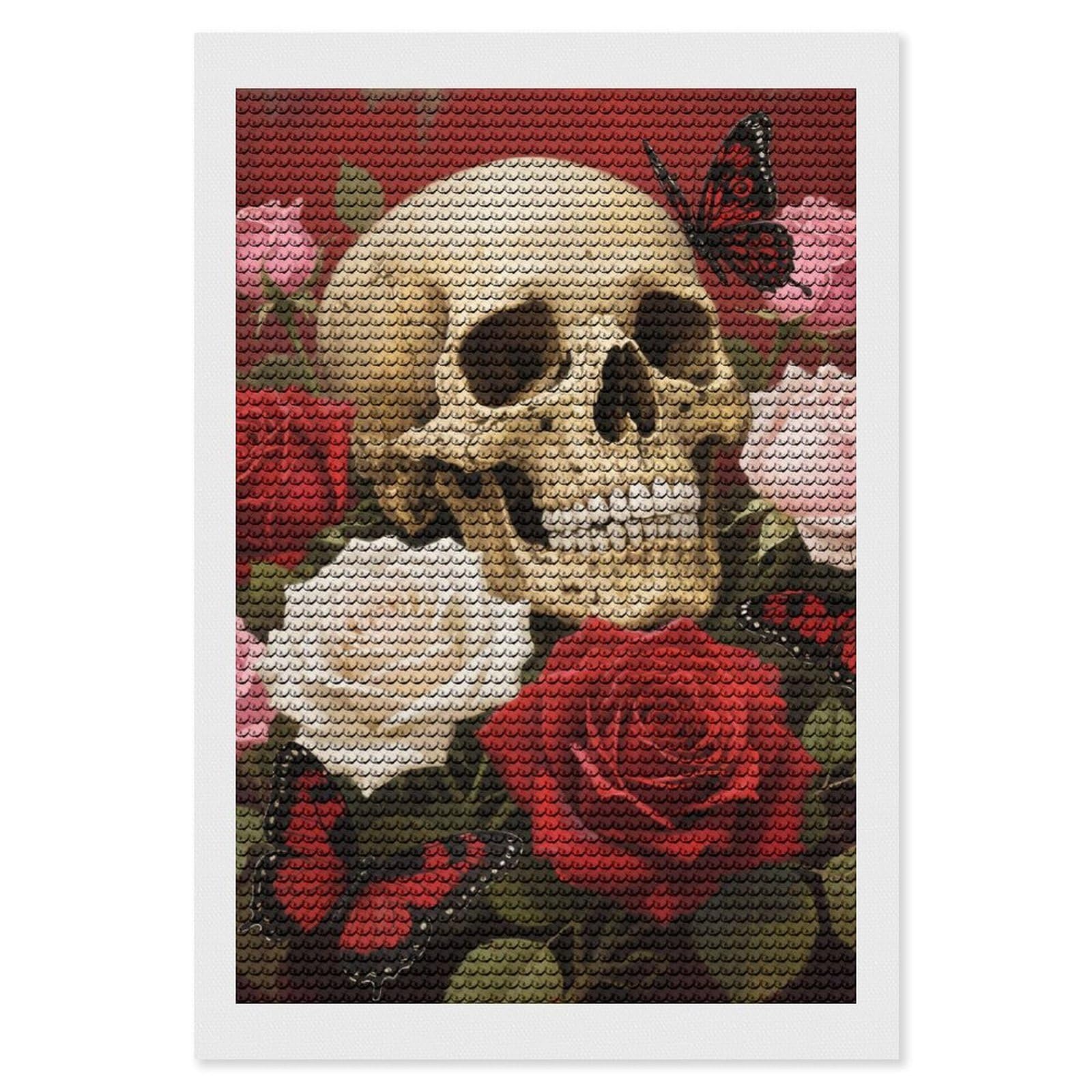 FodPand Vintage Rose Skull 5D Diamond Painting Kits for Adults Beginners Full Drill Round Diamond Dots Pictures Gem Art Supplies for Home Wall Room Decoration DIY Craft Set Gift 8x12