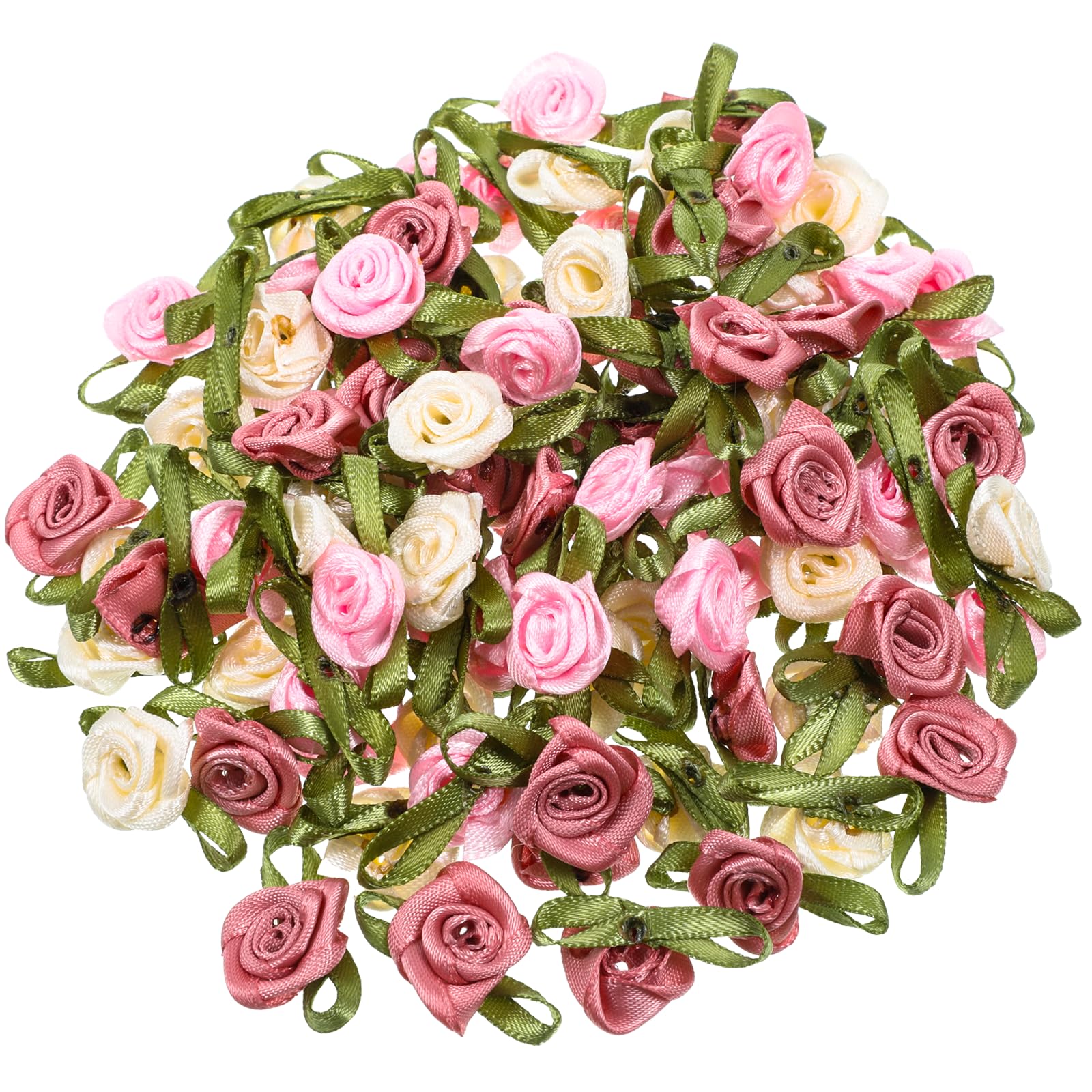 Photo 1 of 100 PCS 15mm Multicoloured Mini Rose Flowers, Satin Ribbon Bows Appliques, Mini Roses for Crafts, DIY Sewing Craft Accessories, Wedding Bride Gift Decoration, Fabric Ribbons
