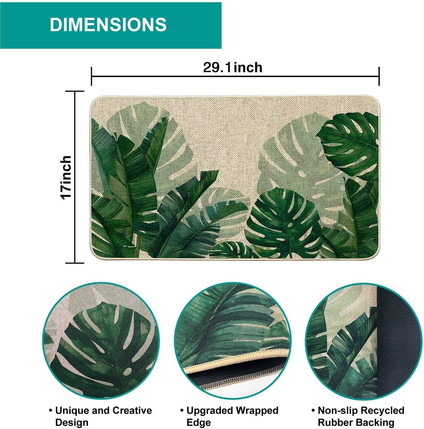 Baccessor Monstera Leaf Spring Door mat Banana Tropical Green Leaves Doormat Summer Welcome Mat Decorative Front Outdoor Door Mats Anti-Slip Rubber for Seasonal Kitchen Floor Decoration 17 x 29 Inch