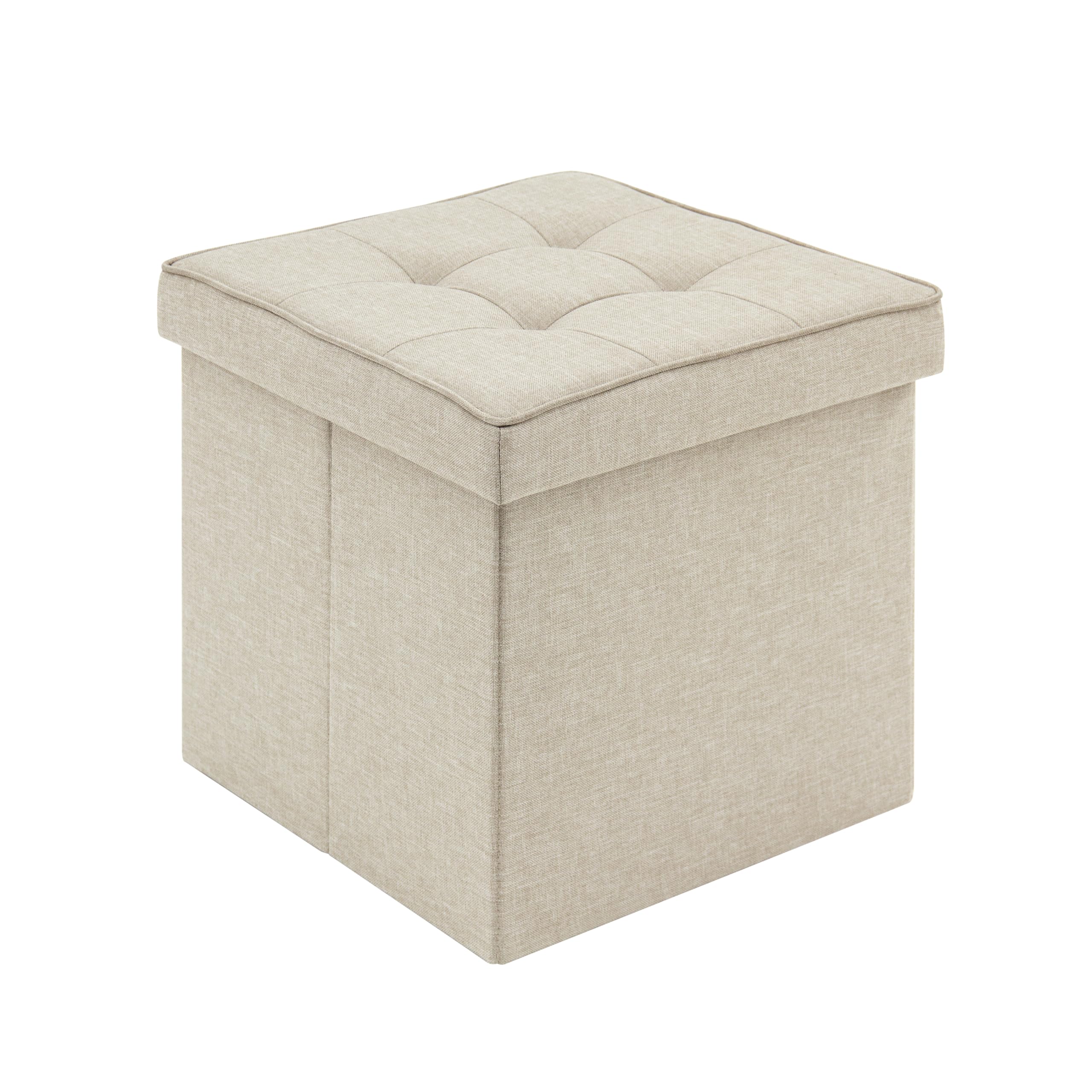 WOLTU Sitzhocker mit Stauraum Sitzwürfel Sitzbank Faltbar Truhen Aufbewahrungsbox, Deckel Abnehmbar, Gepolsterte Sitzfläche aus Leinen, 37,5x37,5x38CM(LxBxH), Beige