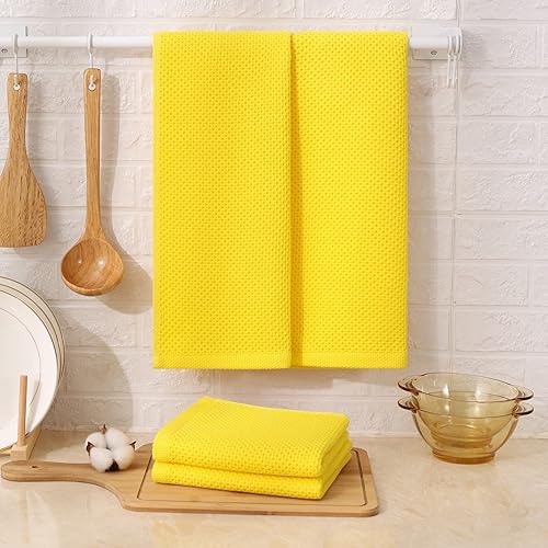 Miniatura 6 de Kitinjoy Toallas de cocina 100% algodón con tejido gofre, paquete de 4 paños de cocina súper suaves y absorbentes para secar platos, toallas de mano