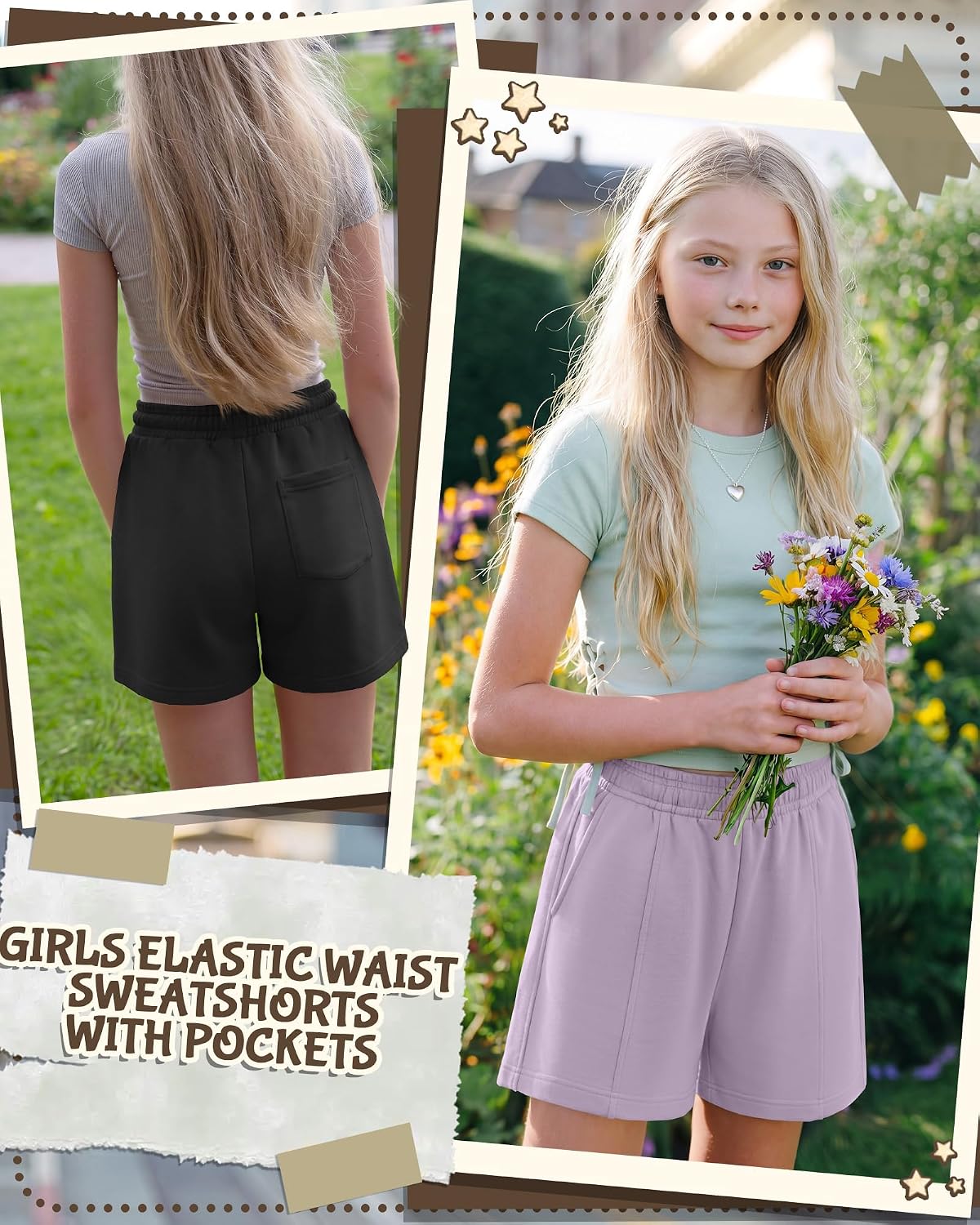 3 Pack Girls' Shorts Kids Wide Leg Athletic Sweat Shorts Elastic Waist Casual Summer Comfy Clothes with Pockets