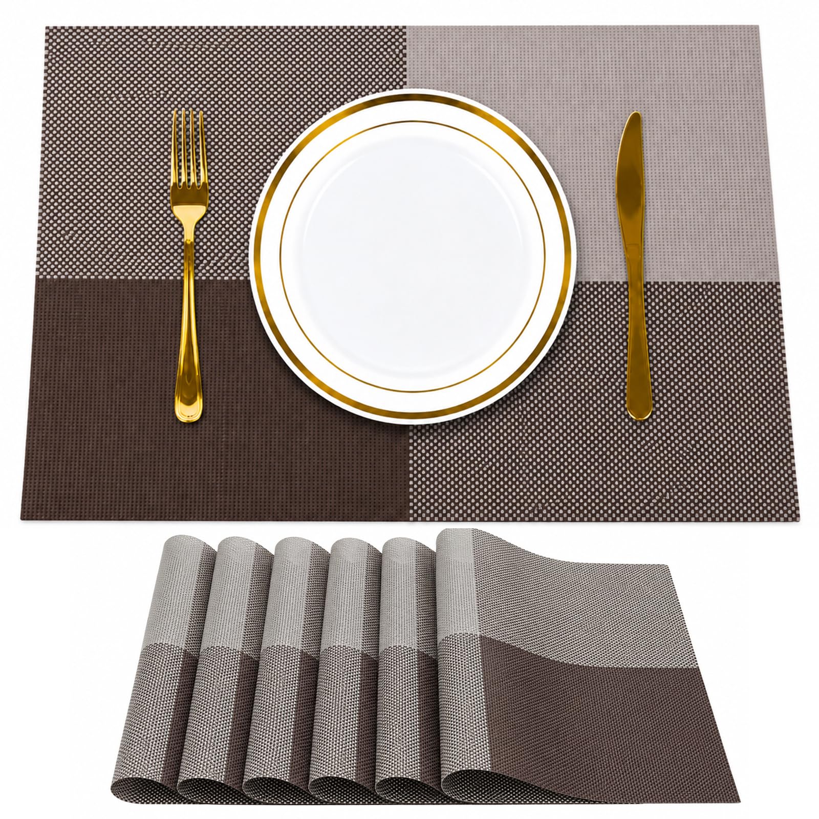 Solitude Placemats Set of 6 Dining Table Place Mats | Placemats Table Mat PVC Material | Non-Slip Heat Resistant | Dining Tablemates Washable Anti-Skid | Size 45 x 30 CM (Brown) — Amazon image 10