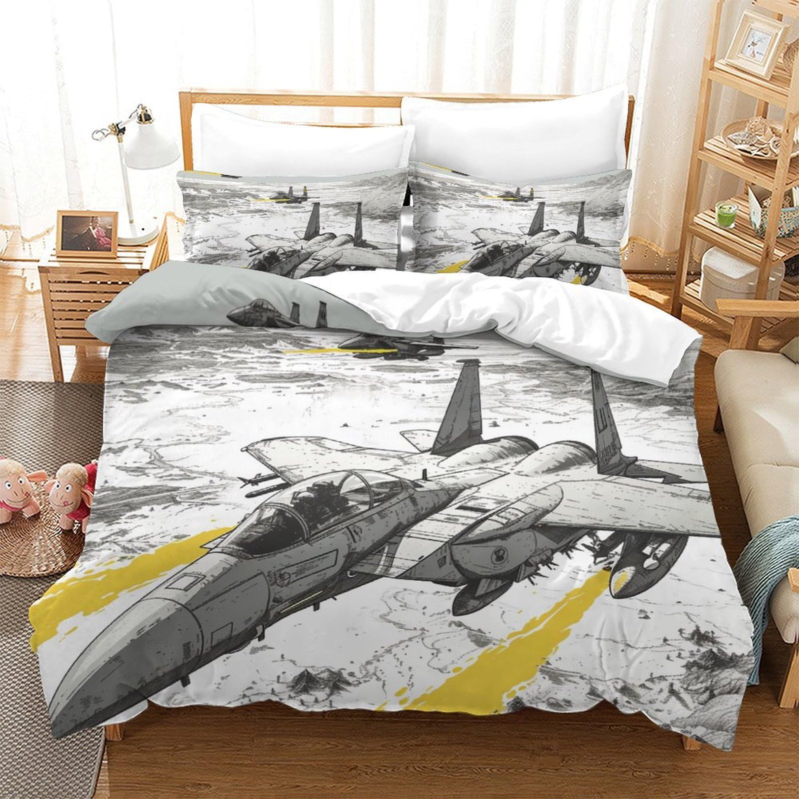 Parure de lit microfibre avions de combat 3D avec housse de couette double 200x200cm respirante