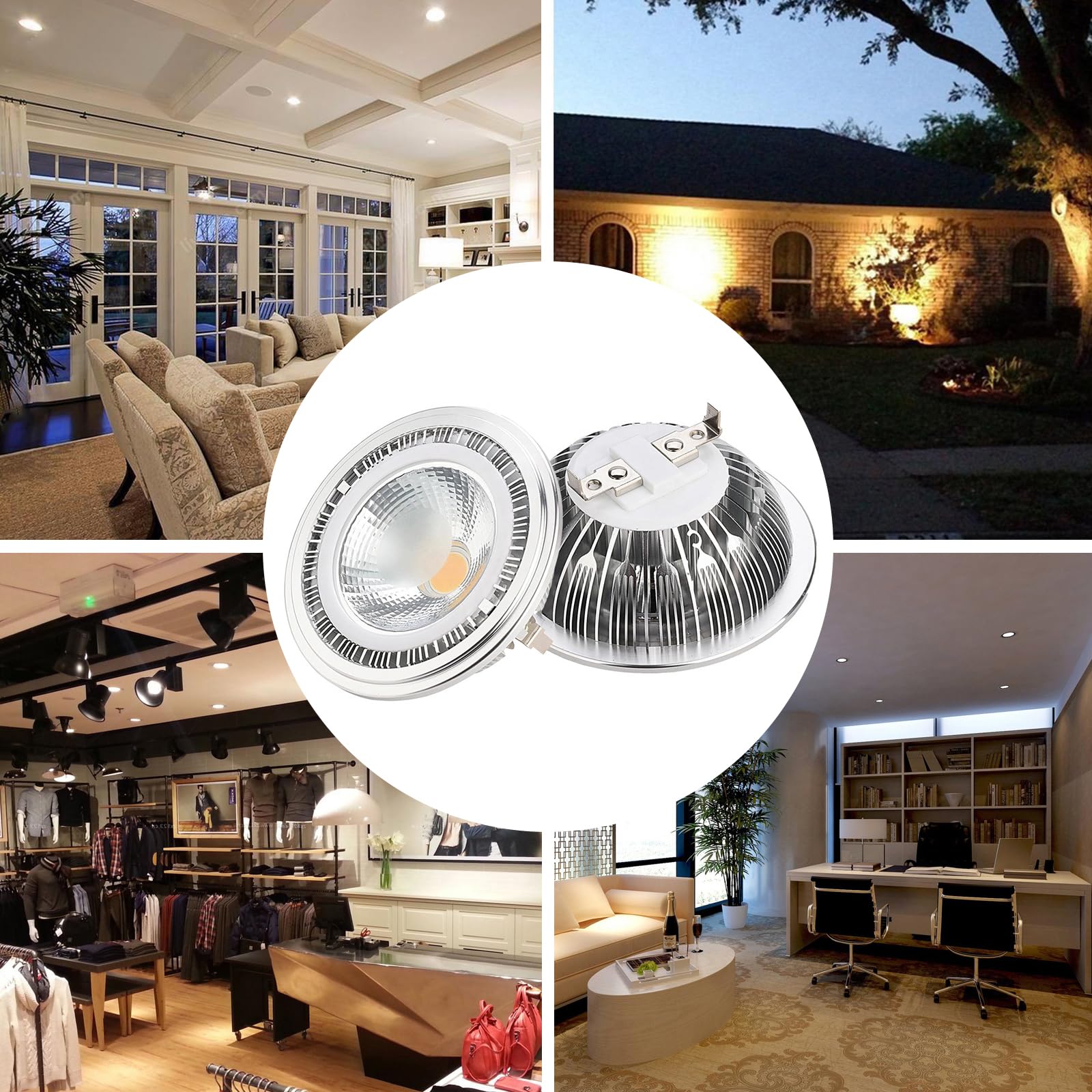 AR111 G53 Bombilla reflectora LED 15 vatios COB 1500 lúmenes (equivalente a 120 W ES111) Foco de ángulo de haz de 60° CA 85 V -265 V no regulable (paquete de 6)