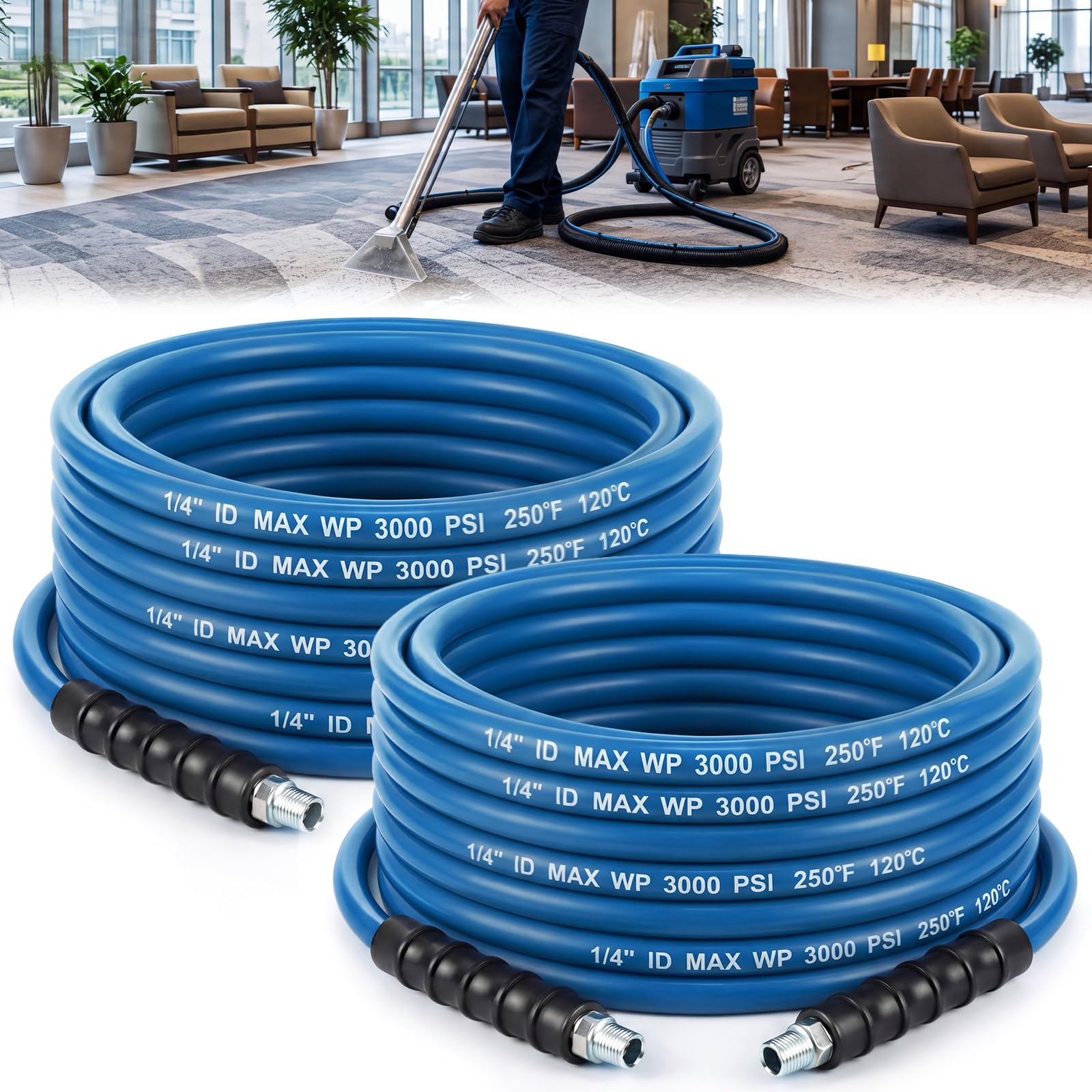 2 Pcs 1/4" X 50' Blue Carpet Cleaning Solution Hose, Regular