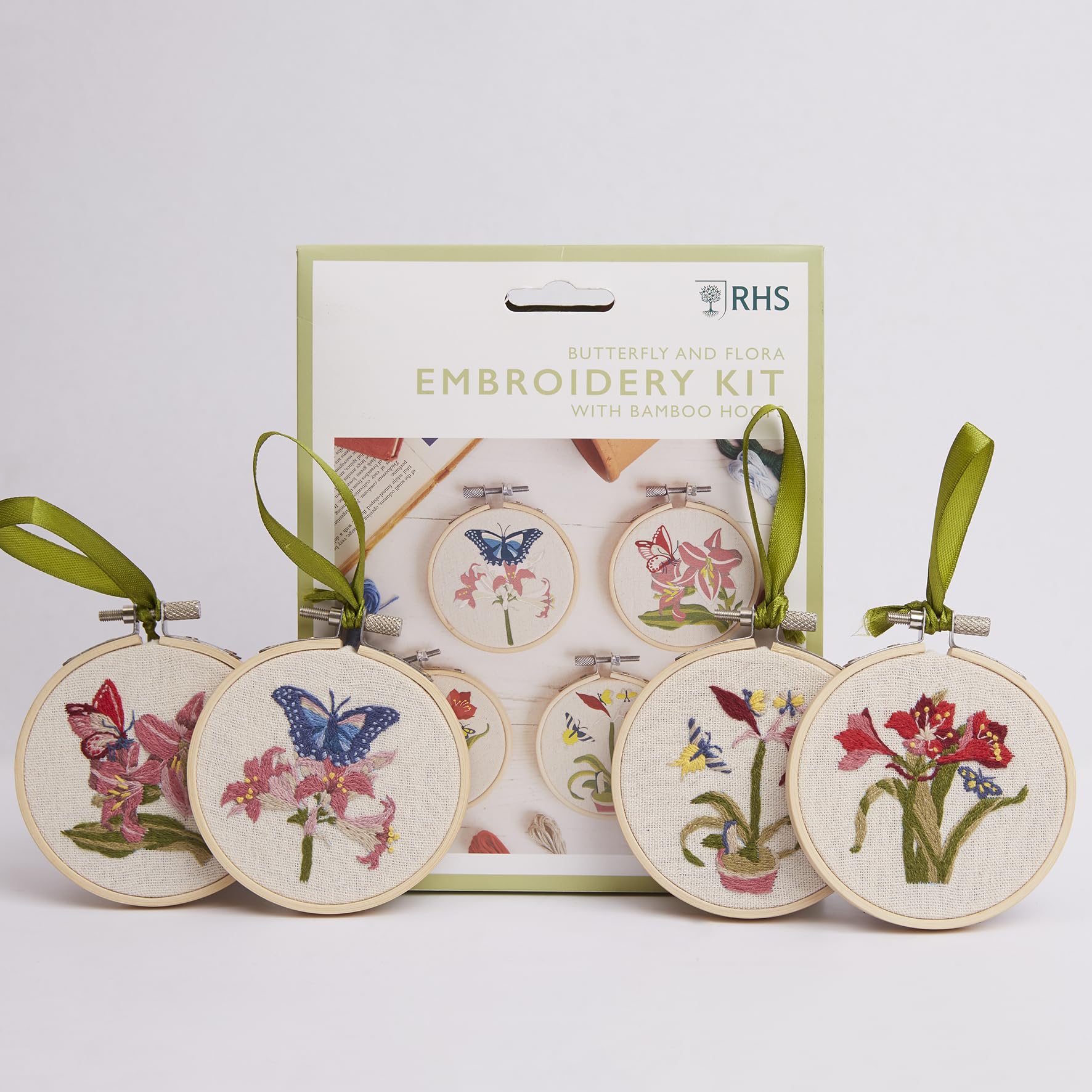 RHS The Royal Horticultural Society Embroidery Hoop Decoration Kit, Butterfly and Flora Designs, (Pack Of 4) - Image 2