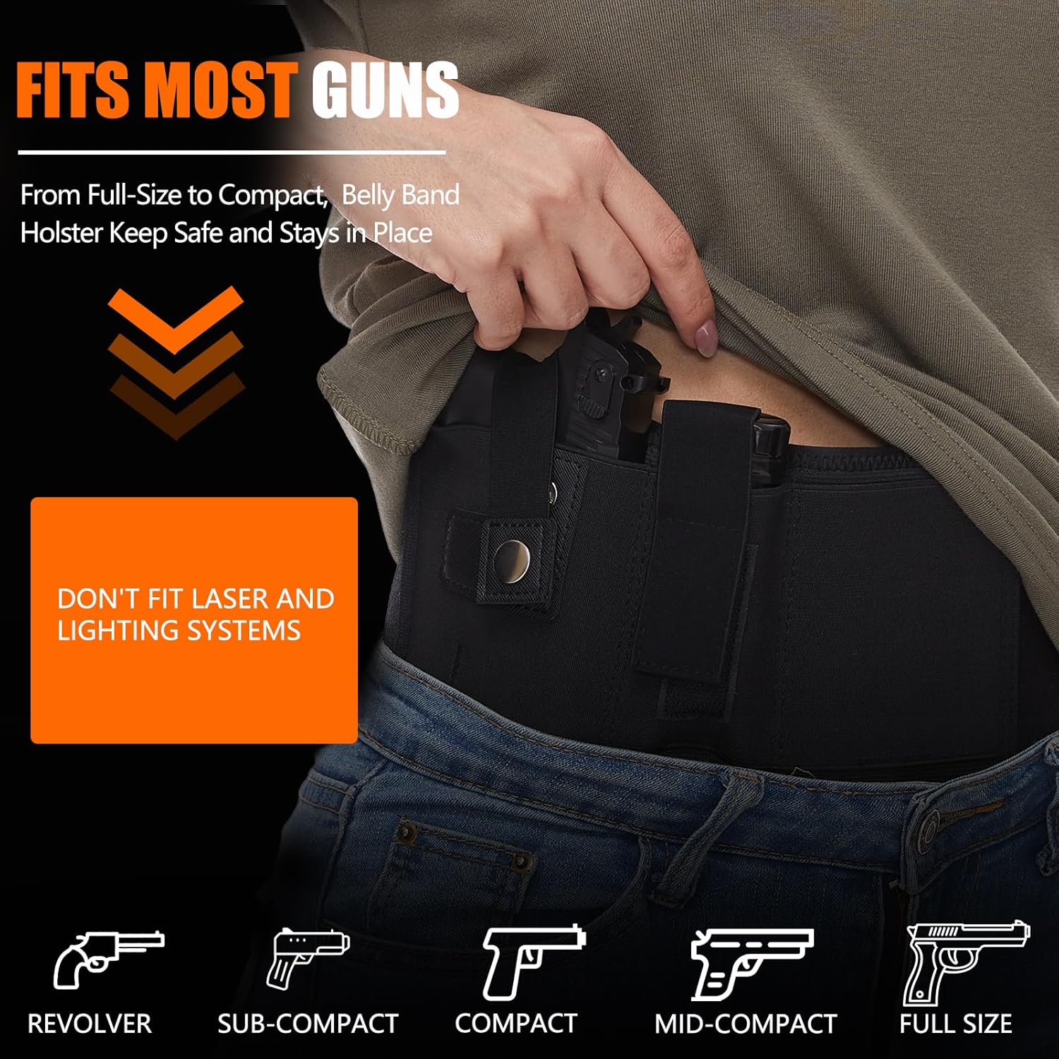 Belly Band Holster - Gun Holster for Men and Women with Zip Pocket, Comfortable Neoprene Gun Belt Holster for Glock 17-43X, Taurus, Ruger LCP, M&P Shield for Most Pistols and Revolvers - Image 4