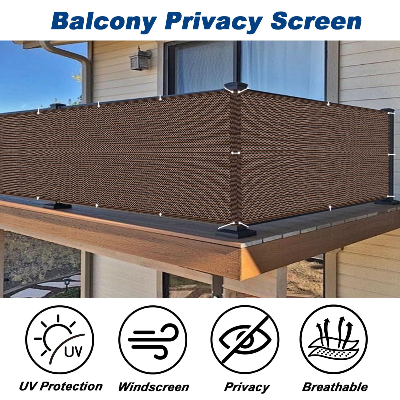 Fransto 90 x 480 cm, osłona na balkon, ochrona przed promieniowaniem UV, osłona zewnętrzna z przelotkami i opaskami, do ogrodu, na taras, brązowa - idealna dla zwiększonej prywatności
