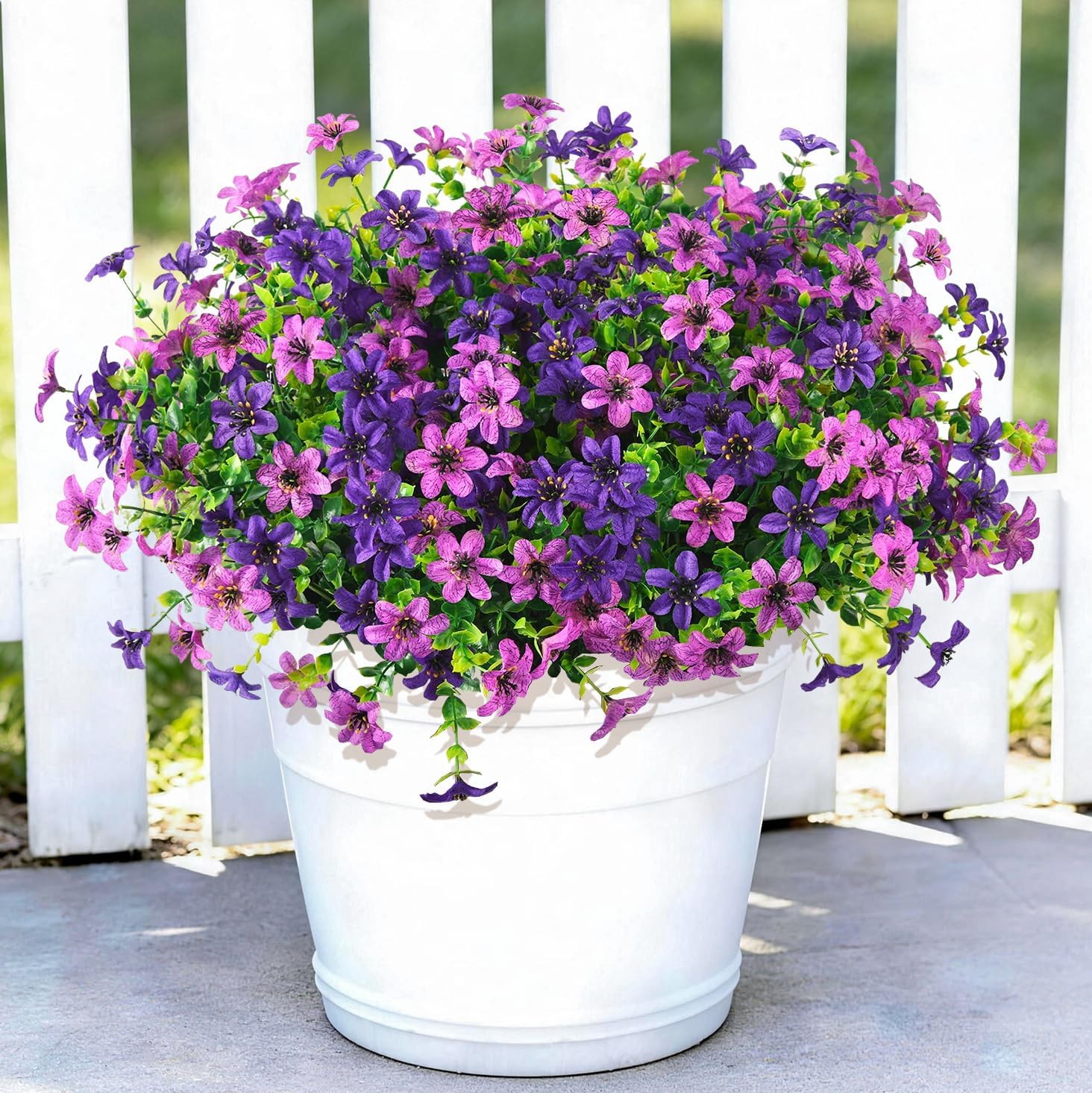 Artificial Flowers for Outdoors 12 Bundles Realistic Faux Silk Flower with Eucalyptus Stem, Fake Plants UV Resistant No Fade for Outside Planter Porch Patio Yard Window Garden Spring Summer Decoration