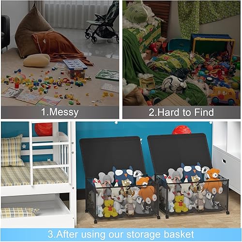 Miniatura 4 de Almacenamiento de juguetes, caja de juguetes de metal con ruedas, baúl grande de juguetes de 72 litros con tapa para juguetes, ropa, zapatos,